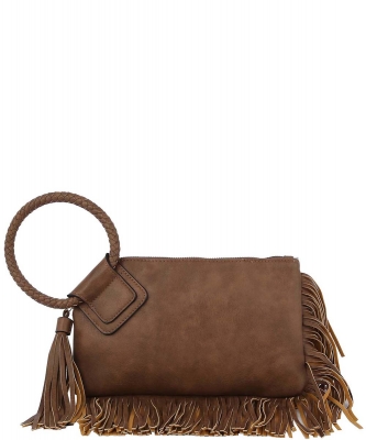 Fringe Cuff Clutch Tassel Wristlet Clutch JY-0378 MOCHA